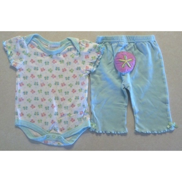 Girl's Size 3-6 M Month Two Pc Blue Bon Bebe Outfit Butterfly Top & Floral Pants - Picture 1 of 8